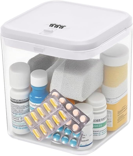 Clear Lockable Storage Box with Combination Lock - Heavy Duty Medicine,Food,Snack & Electronics Organizer Jar,Childproof Phone Jail,Gaming Device Lockbox Container Tank,Self Control Prize Bin (White)