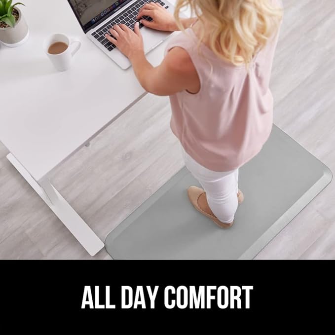 GORILLA GRIP Comfortable Cushioned Kitchen Mats for Floor, 48x20, Waterproof and Stain Resistant Soft Top, 3/4 Inch Thick Ergonomic Standing Desk Anti Fatigue Mat, Foam Supports Feet, Light Gray