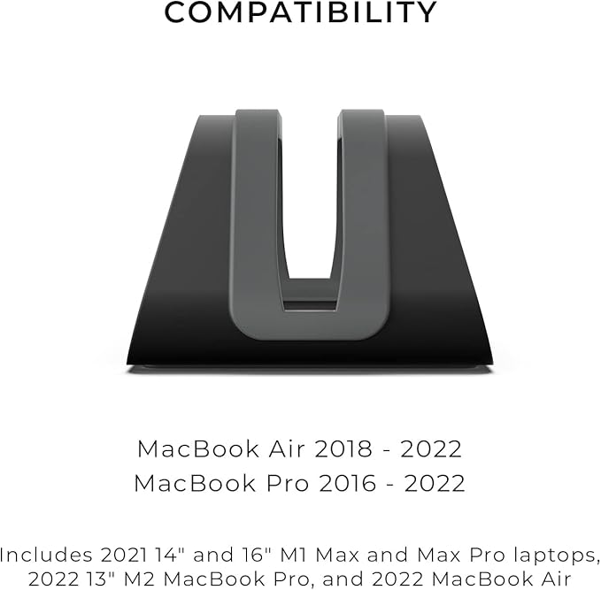 HumanCentric Vertical Laptop Stand Compatible with MacBook Pro and MacBook Air, Holder for Personal Computer Desk Stand, Aluminium, Exchangeable Inserts to Fit Different Device Models, Black