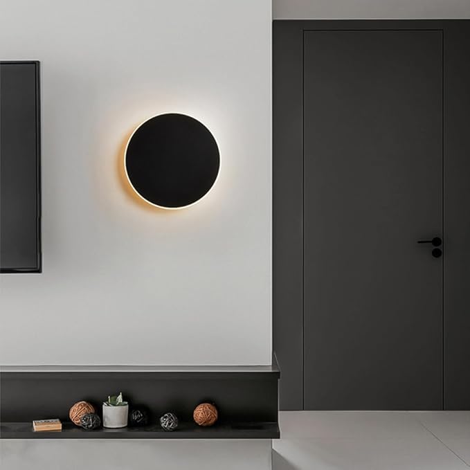 Modern Minimalist Wall Light White/Black Round Disc Wall Sconce Metal Circular Stairwell Lighting Dimmable LED Sconce for Living Room Bedroom