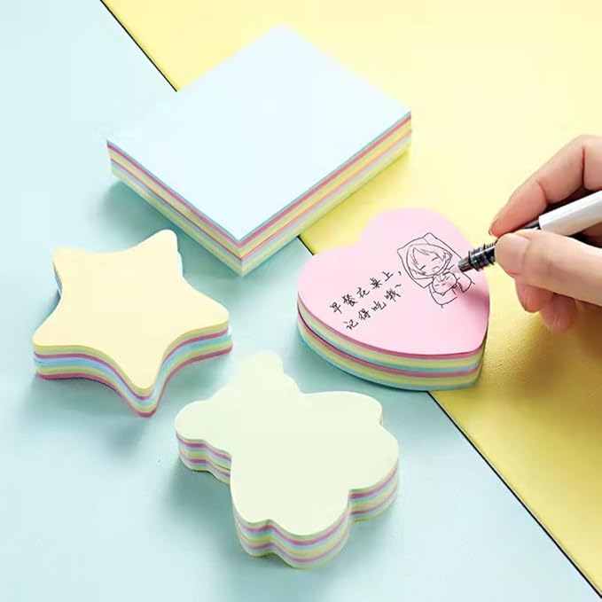 7 Pads Shapes Pastel Colors Cute Reusable Funny to Do List Stick Note Pads - Strawberry, Apple, Star, Pine Tree, T-Shirt, Bear, Heart Stick Note