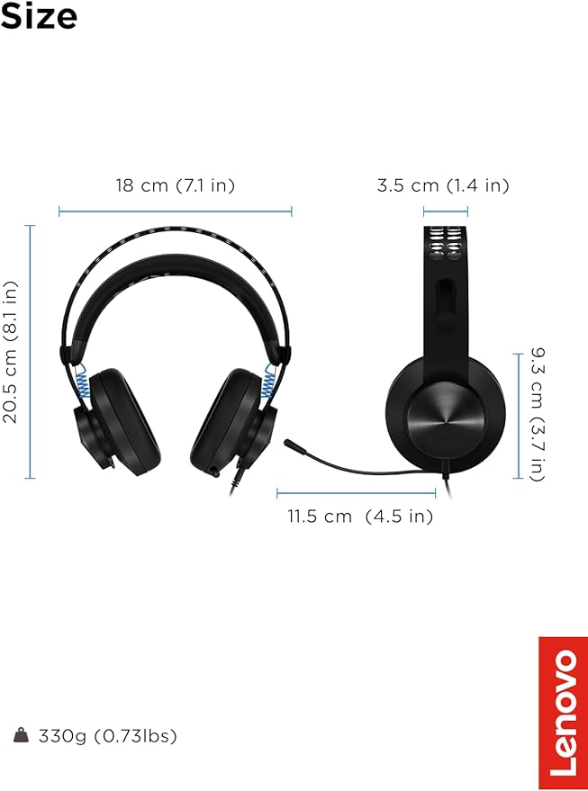 Lenovo Legion H300 Stereo Gaming Headset, Noise-Cancelling Mic, Memory Foam & PU Leather Earcups, Stainless Steel Headband, PC, PS4, Xbox One, Nintendo Switch, Mac, GXD0T69863, Black