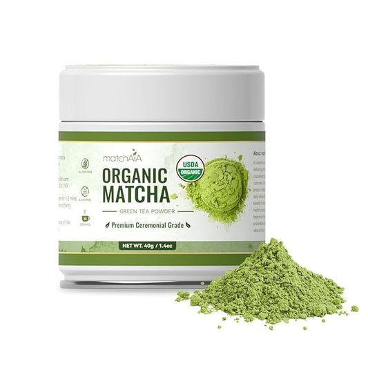 MatchAiA Organic Ceremonial Matcha Green Tea Powder - Premium Ceremonial Grade, First Spring Harvest, USDA Certified, 100% Pure - Sugar Free, Gluten Free (40g / 1.4oz Tin)