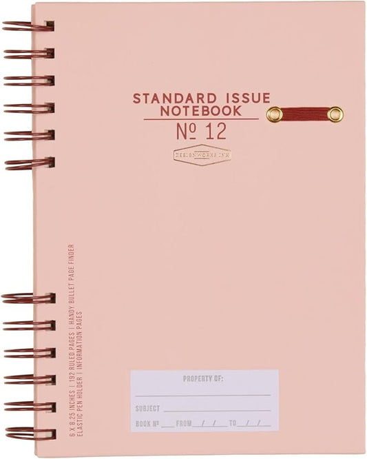 DesignWorks Ink Standard Issue Notebook No. 12 – 6" x 8.25" Undated Daily Planner & Writing Journal, 192 Lined Pages, Elastic Pen Holder, Small Notebook for Work & Journaling - Rosewood & Blush