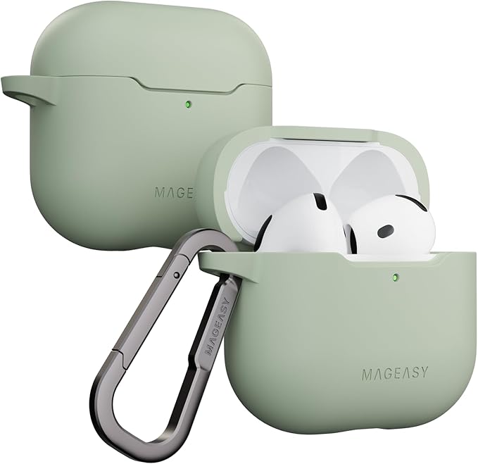MAGEASY Designed for AirPods 4 Case - Shockproof Protective Case for AirPods 4, Stain-Resistant, Smooth & Skin-Friendly, Support Wireless Charging - Skin (Desert Green)