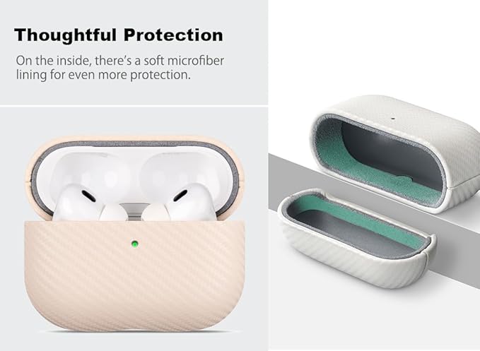 Leather Case - for AirPods Pro 2 Case Cover - Selected Skin-Friendly Leather, Carbon Fibre Texture, Handmade Drop Protective Hard Cover for AirPods Pro 2nd Generation Earbuds, Pearl White