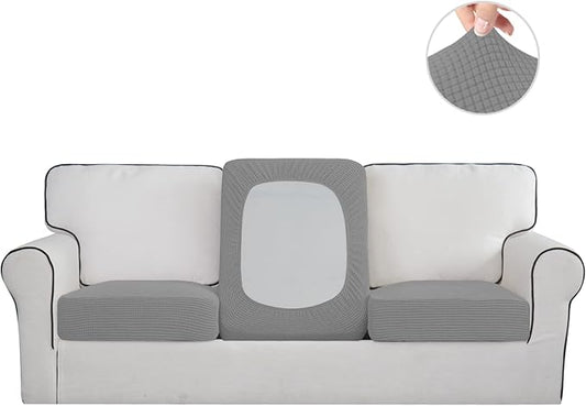 Easy-Going Stretch Individual Chair Couch Cushion Cover Sofa Cushion Furniture Protector Sofa slipcover Soft Flexibility with Elastic Bottom (3-Piece Sofa Cushion Cover, Light Gray)