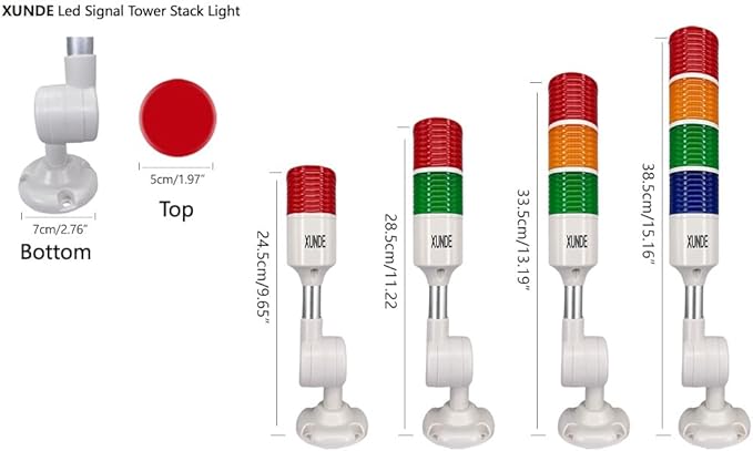 LED Warning Lights XUNDE Multi-Layer Industrial Signal Light 3 Colors Alarm Lamp Machine Equipment Indicator Lights, Sound and Light Alarms, 24V DC (3-Layer)