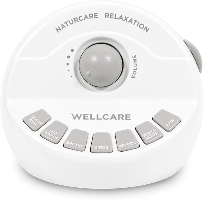 WELLCARE-Naturcare Sound Relaxation, White Noise, 7 Nature Sounds, Sleep Sound Machine, Calm Infants, for Baby, Kids, Adult. Stepless Volume, Timer, Powered by Adapter(Incl.) or Batteries(Not Incl.)