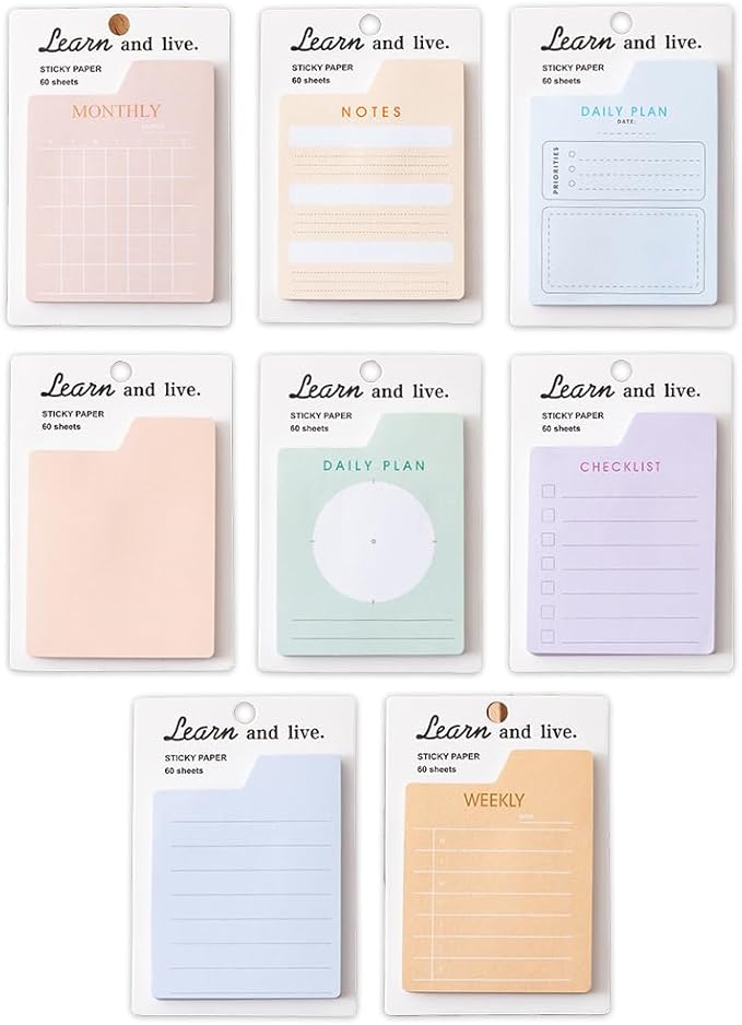 8 Planner Sticky Note Pads Set – Sticky Note Pads, 60 Sheets/pad, for Daily Weekly Monthly Planning to Do List Note Book