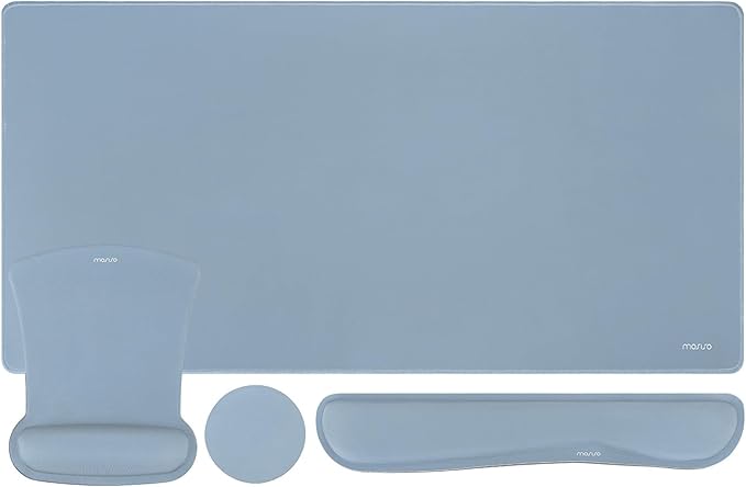 MOSISO Keyboard Mouse Pad Set, Large Gaming Mousepad&Keyboard Wrist Rest&Mouse Wrist Rest&Coaster, Ergonomic Non-Slip Mousepad&Easy Typing Cushion with Memory Foam for Home Office, Baby Blue