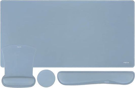 MOSISO Keyboard Mouse Pad Set, Large Gaming Mousepad&Keyboard Wrist Rest&Mouse Wrist Rest&Coaster, Ergonomic Non-Slip Mousepad&Easy Typing Cushion with Memory Foam for Home Office, Baby Blue