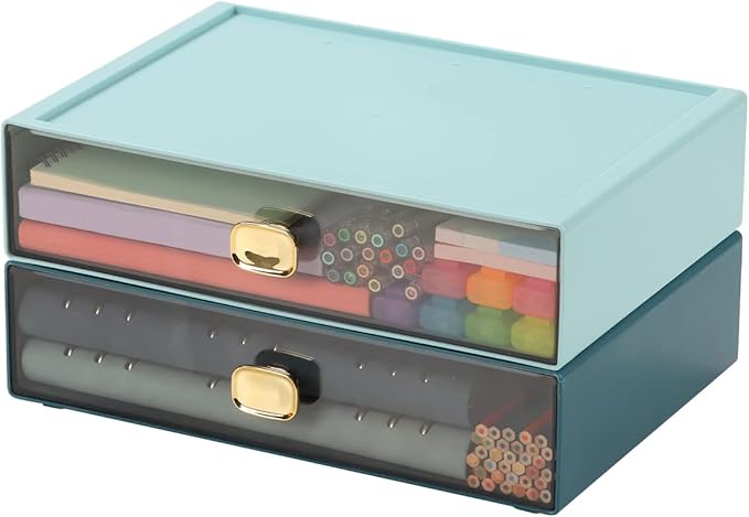 Spacious Desktop Storage Box, 1 Large Storage Drawer, Stackable Office Desk Drawer Organizer and Accessories, Printer Paper Organizer, Blue Plastic Drawers for Workspace & Home