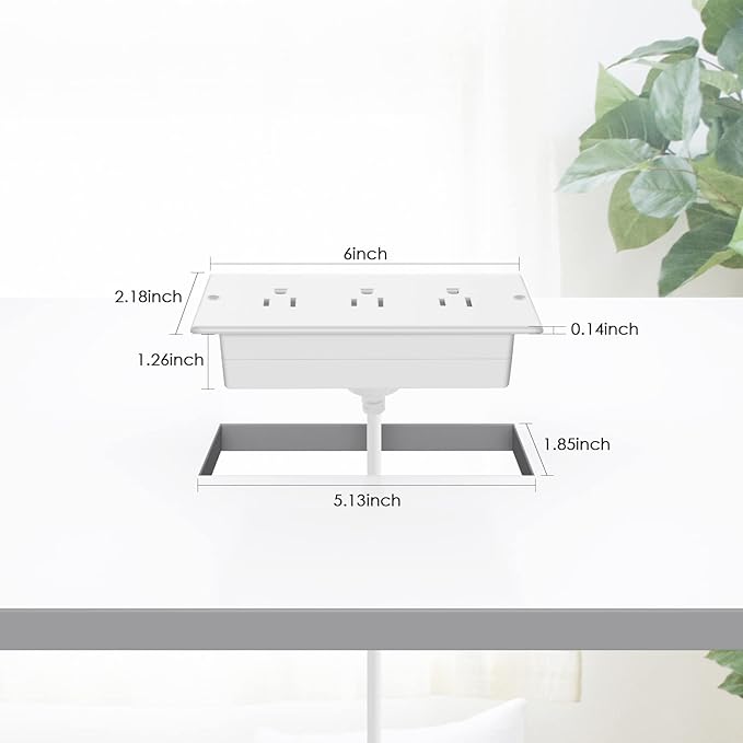 Conference Recessed Power Strip Waterproof,Table Power Outlet,Furniture Flush Mount Desk Outlet Station,3 Outlets,IPX6 Waterproof,10FT Extension Cord Multiple Outlet (White)