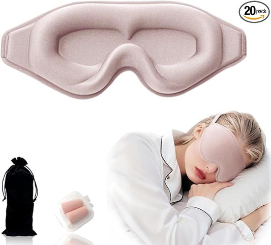 3D Contoured Sleep Eye mask Side Sleeper Men Women Zero Eye Pressure high Density Memory Foam Soft Breathable Light Blocking Night Blindfold Travel Yoga Napping Pink