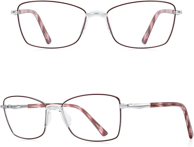RB. Pilot Reading Glasses Spring Hinge Readers for Women Blue Light Blocking Computer Metal Frame Acetate Legs