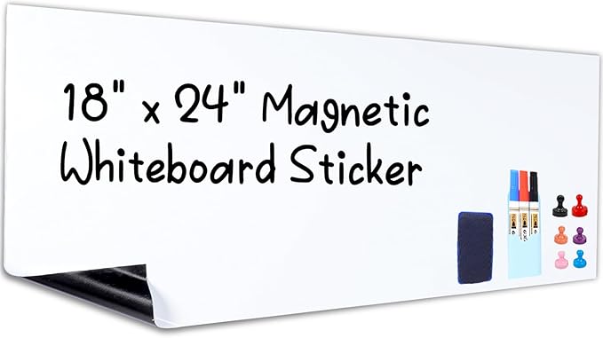 HAMIGAR Magnetic Whiteboard Contact Paper 18" x 24" Dry Erase White Board Sticker for Wall Stick on White Board Peel and Stick Wallpaper Adhesive Poster with Marker, Magnetic Eraser and Magnets