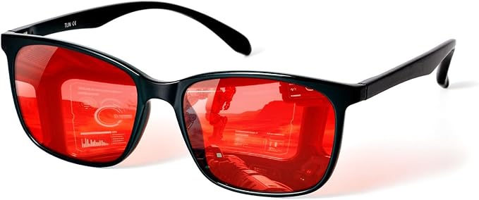 TIJN Sleep Glasses for 99.9% Blue Green Light Blocking for Women Men Dual AR Coating Red Lens for Computer Gaming, TR90