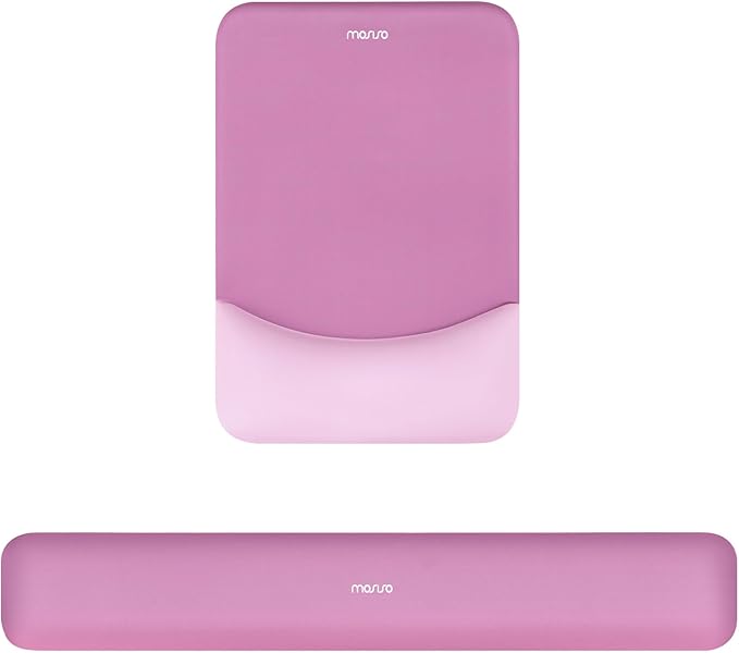 MOSISO Wrist Rest Support for Mouse Pad&Keyboard Set, Rectangular Ergonomic Mousepad Non-Slip Base Home/Office Pain Relief&Easy Typing Pad with Neoprene Cloth&Raised Curved Memory Foam, Rose Red