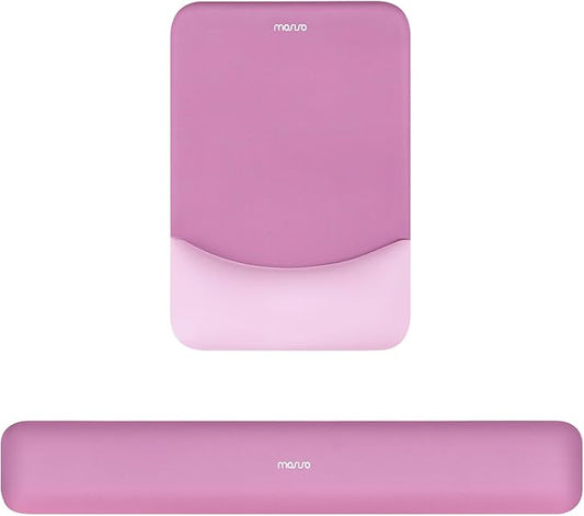 MOSISO Wrist Rest Support for Mouse Pad&Keyboard Set, Rectangular Ergonomic Mousepad Non-Slip Base Home/Office Pain Relief&Easy Typing Pad with Neoprene Cloth&Raised Curved Memory Foam, Rose Red