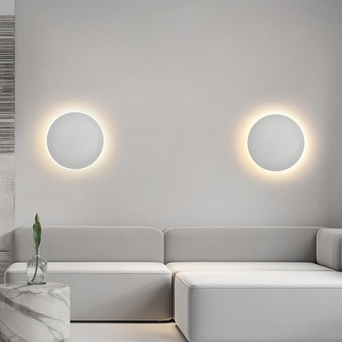 Modern Minimalist Wall Light White/Black Round Disc Wall Sconce Metal Circular Stairwell Lighting Dimmable LED Sconce for Living Room Bedroom