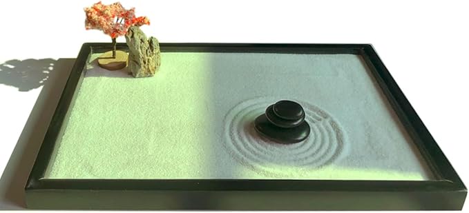 Zen Garden for Desk, Japanese Zen Garden Kit with Sand Stamp Sphere and Essential Accessories, Mini Zen Sandbox Office Decor Kit for Relaxation, Meditation Gift