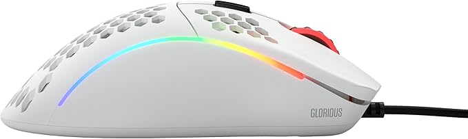 Glorious Model D Wired Gaming Mouse - 68g Superlight Honeycomb Design, RGB, Ergonomic, Pixart 3360 Sensor, Omron Switches, PTFE Feet, 6 Buttons - Matte White