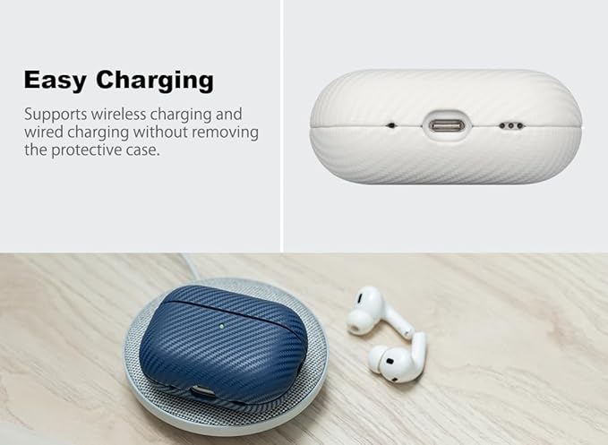 Leather Case - for AirPods Pro 2 Case Cover - Selected Skin-Friendly Leather, with Carbon Fibre Texture, Handmade Drop Protective Hard Cover for AirPods Pro 2nd Generation Earbuds - White