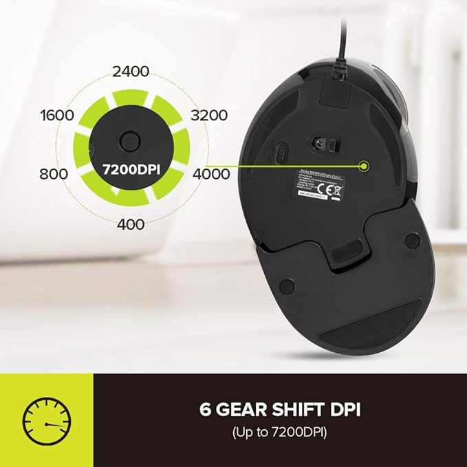 DeLUX Wired Ergonomic Mouse with 7200DPI, Vertical Mouse Large with 6 Programmble Buttons, Blue LED Light, On-Board Software and Removable Palm Rest for PC Computer Laptop(M618PU-Black)