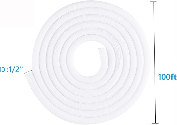 1/2" x100ft Split Sleeve Wire Loom Tubing - Chew-Proof Pet-Safe Cord Protector for USB, Power, Audio/Video Cables | Durable Cable Sleeve to Protect Cats & Wires | Easy Install, White