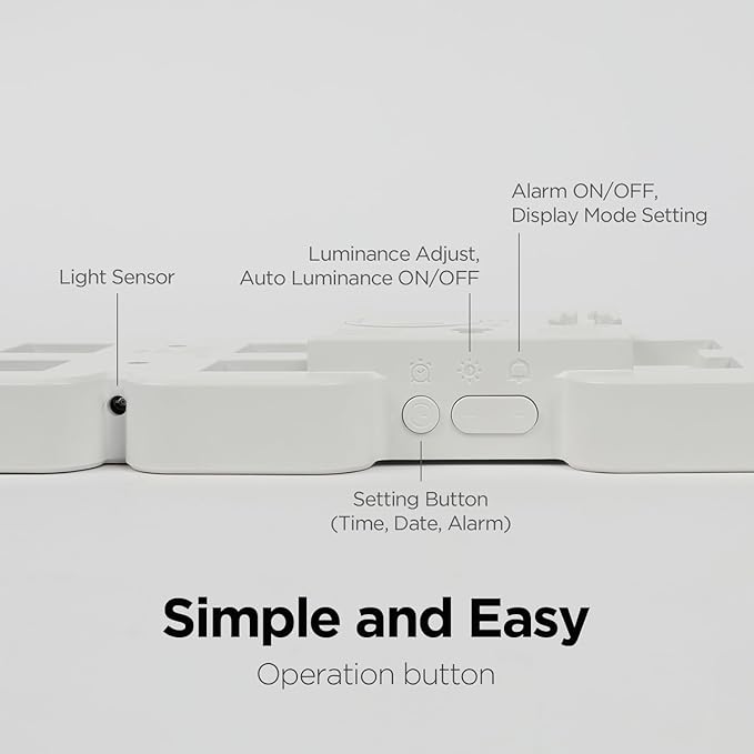 mooas 3D Pure mini White Gold LED Clock, Multi-Function LED Clock (Calendar, Alarm, Temperature) (8.5" White Gold Table Alarm Clock)