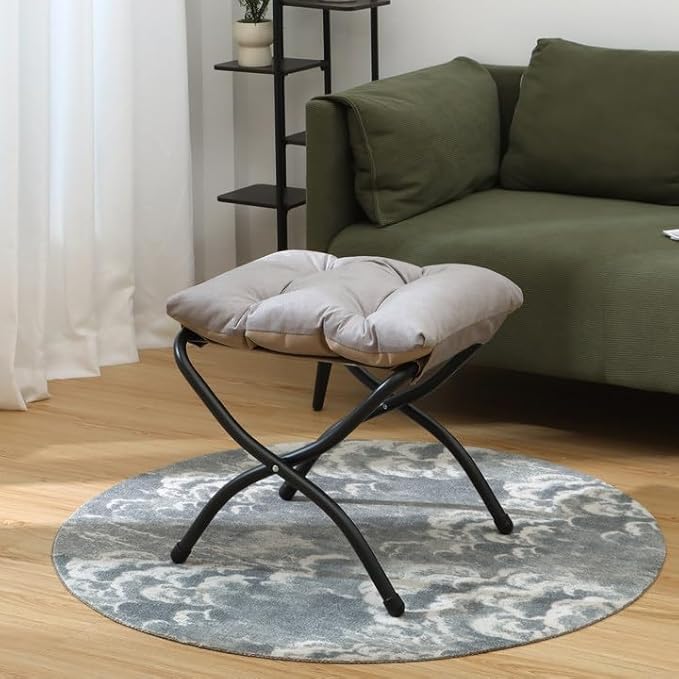 15"(H) Folding Ottoman, Foldable Footrest Stool, Portable Small Foot Stool for Couch, Collapsible Foot Rest Ottoman for Sofa, Accent Padded Ottomans for Home, Living Room, Light Grey