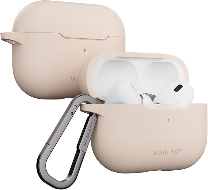 MAGEASY Designed for AirPods Pro 2 Case - Shockproof Protective Case for AirPods Pro & Pro 2, Stain-Resistant, Smooth & Skin-Friendly, Support Wireless Charging - Skin (Shell Pink)