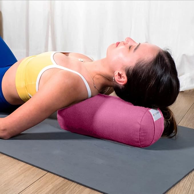 Sol Living Yoga Bolster Pillow for Restorative Meditation - 100% Cotton Cylindrical Cushion with Washable Cover for Balance Support in Asana Poses