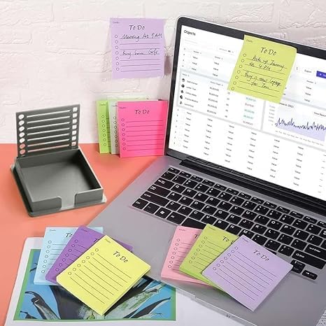 Smarter Sticky Note Kit, Ultimate Sticky Note Holder with Stencil, 5 Versatile Templates Organize Notes, Boost Productivity & Master Daily Planning, Perfect for to-Do Lists, Home, Office (Blue)