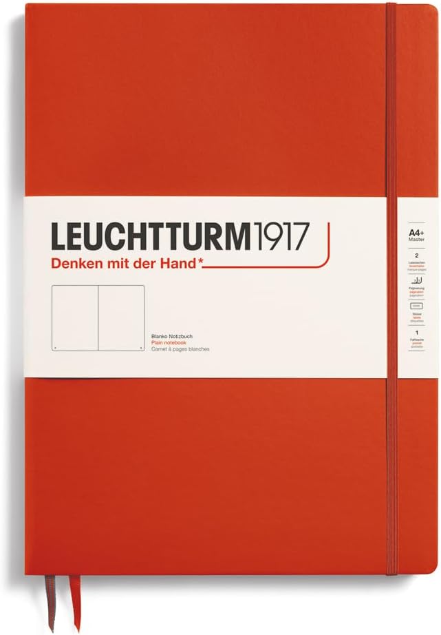 LEUCHTTURM1917 - Notebook Hardcover Master Slim A4+ - 123 Numbered Pages for Writing and Journaling (Fox Red, Plain)