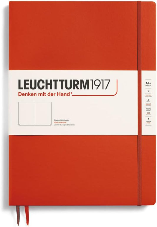 LEUCHTTURM1917 - Notebook Hardcover Master Slim A4+ - 123 Numbered Pages for Writing and Journaling (Fox Red, Plain)
