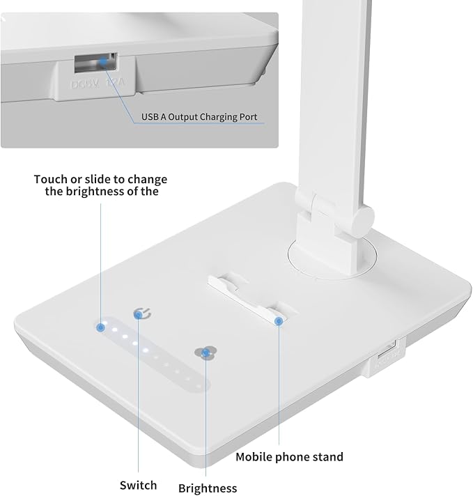 LED Desk Lamp with USB Charging Port, 14W 900LM Dimmable Eye-Caring Reading Desk Light for Stepless Dimming & 5 Lighting Modes, 9 Brightness Touch Control Desk Light for Reading, Office, Crafting