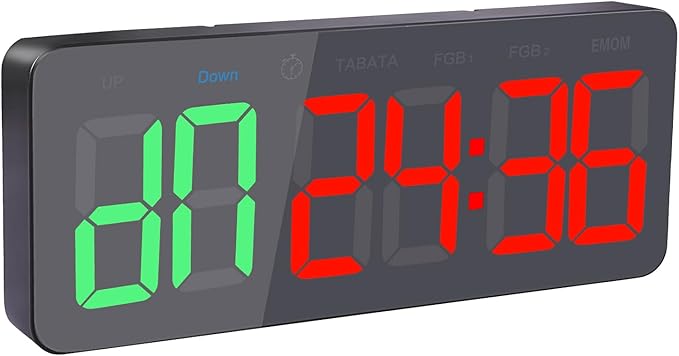 PELLOR Gym Timer Clock, Interval Timer with Function Mode Display, USB Plug-in Countdown/UP Stopwatch Adjustable Brightness with Controller, 3'' Large Digits Digital Wall Clock for Home Gym Room