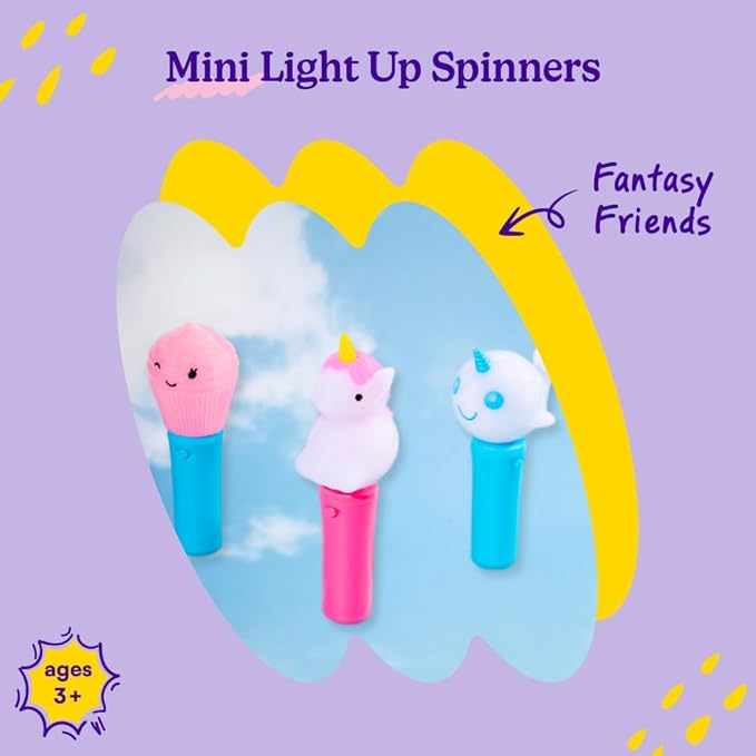 Cool Things Mini Light Up Spinner Toy Wand for Kids - Spinning Lights & Colors - Fun Gift, Summer Toys, Party Entertainment, Autism Sensory Rooms, Classroom Prizes (3 Pack- Fantasy Friends)