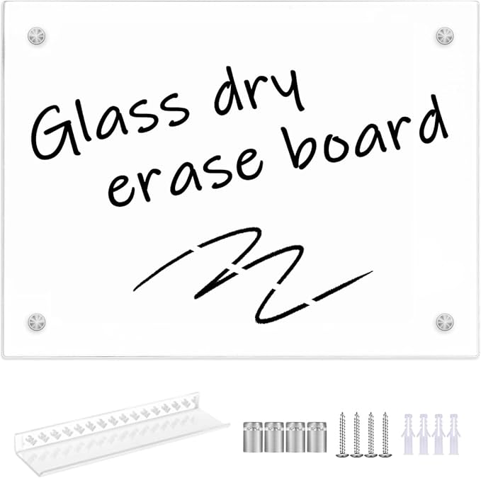 Glass Dry Erase White Board for Wall, Glass Whiteboard,11.8" x 15.7" Small Glassboard for Home Kitchen, Office, Frameless, Brilliance White(BB-WH-3040)