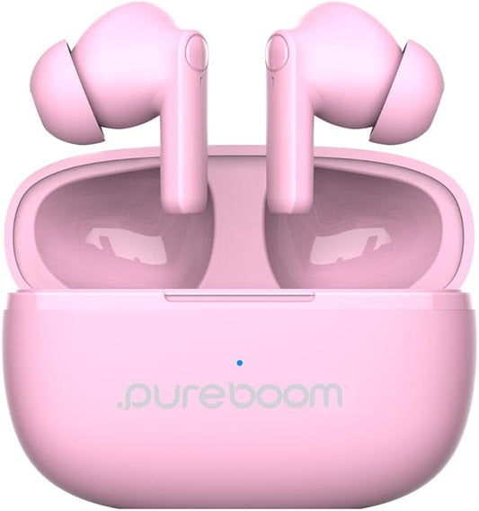 PureGear PureBoom Wireless Earbuds for Enhanced Sound, Touch Control Stereo Headphones in Ear Built-in Mic for iPhone/Android Phones/TV/Laptops, More Devices (Pink) Lifetime Replacement Coverage