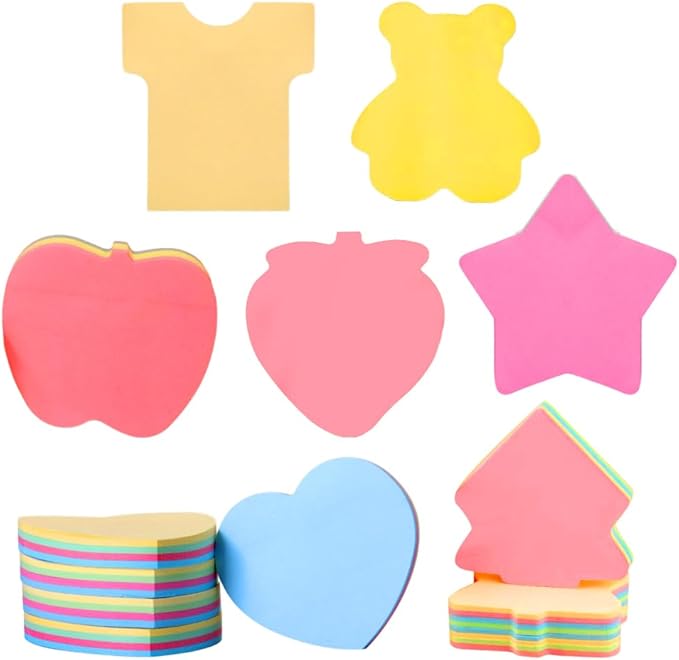 7 Pads Shapes Pastel Colors Cute Reusable Funny to Do List Stick Note Pads - Strawberry, Apple, Star, Pine Tree, T-Shirt, Bear, Heart Stick Note