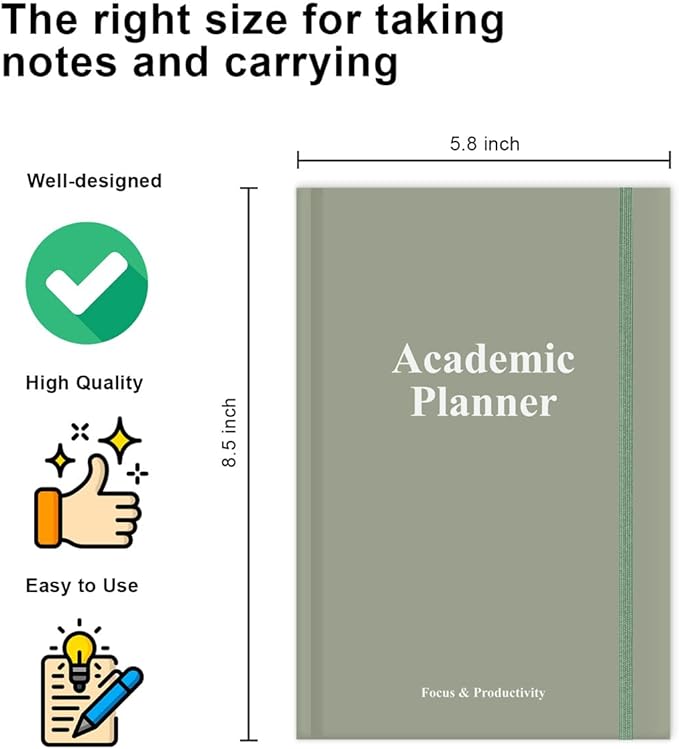 Academic Planner for 2025 2026 or Anytime – A5 Undated Weekly Student Planner For Homeschool, High School, College & Nursing Students, 200 Pages, 5.8" x 8.5", Green