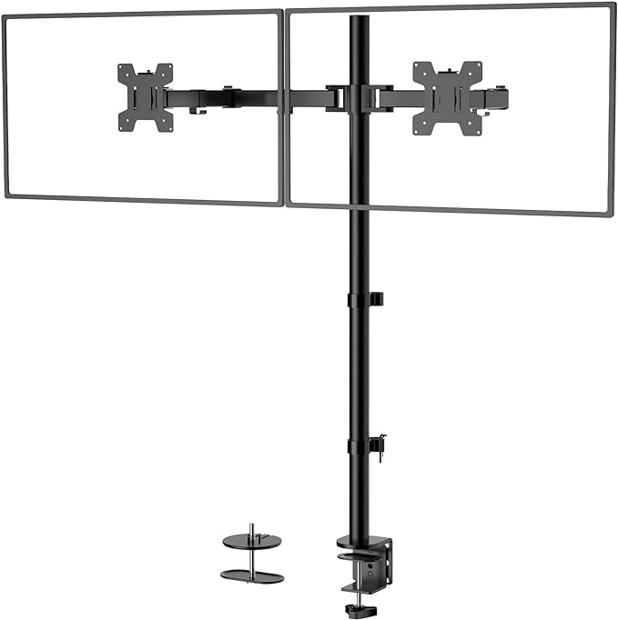 WALI Extra Tall Dual LCD Monitor Fully Adjustable Desk Mount Fits 2 Screens up to 27 inch, 22 lbs. Weight Capacity per Arm (M002XL), Black
