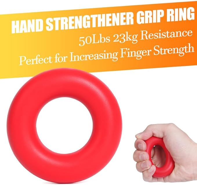Grip Strength Trainer 7 Pack Adjustable, Finger Stretcher Resistance Extensor Bands, Finger Exerciser, Hand Gripper Strength Ring & Stress Ball