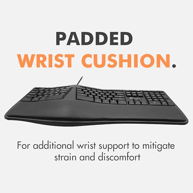 X9 Wired Ergonomic Keyboard with Cushioned Wrist Rest - Type Comfortably Longer - USB Wired Split Keyboard for Laptop, PC & Chrome Computer with 110 Ergo Keys & 5ft Cable