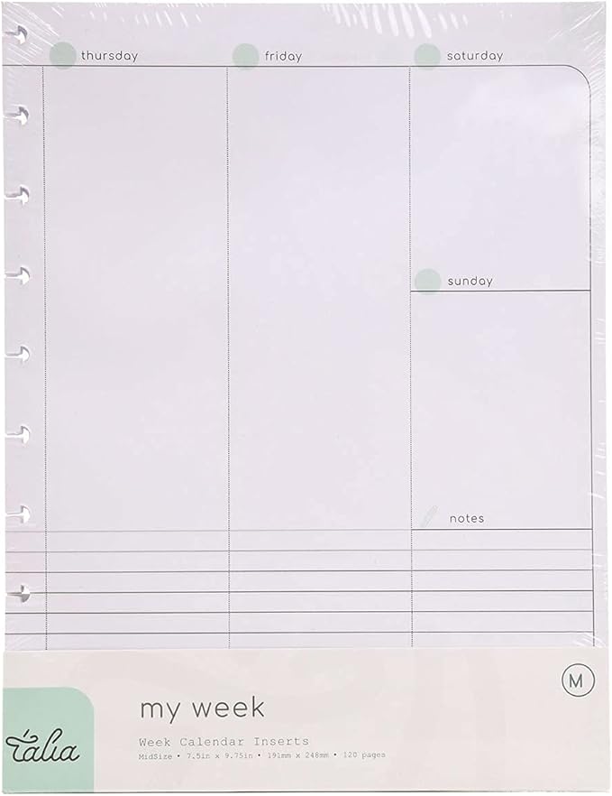 Talia Discbound Notebook Refills (Weekly Undated ORG Kit, Midsize (7.5in x 9.75in))