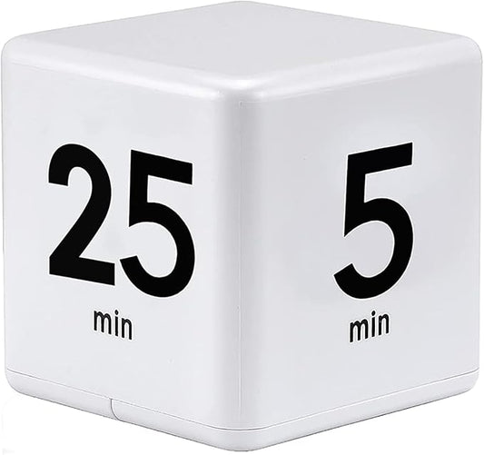 Cube Timer, Gravity Sensor Flip Timer for Study, Work, Game, Task, Kitchen, Kids, ADHD, Productivity, Workout (White 5-15-25-45)