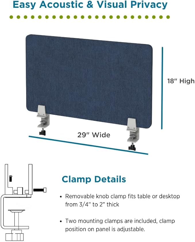 Desk Divider; Sound Absorbing Panel and Sound Proof Dividers - Privacy Shields for Student Desks and Desk Privacy Panels. Cubicle Wall, Desk Divider for Students and Office (Dark Blue, 29" W x 18”H)